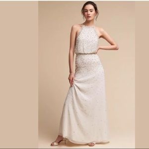 NEW BHLDN Rian Beaded Pearl Ivory Halter Dress